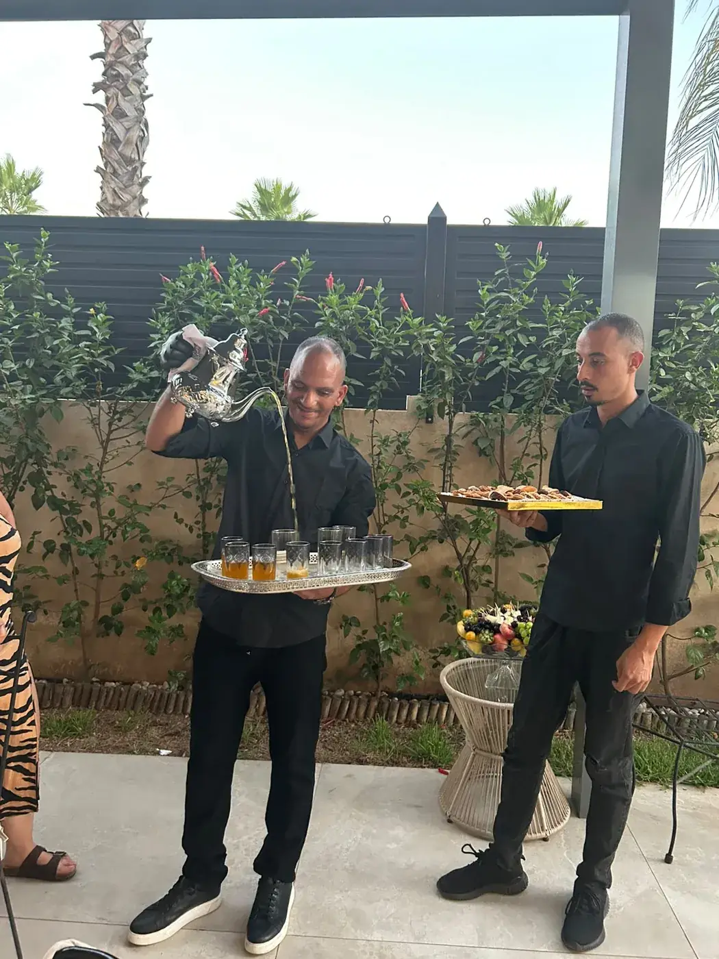 Mint tea and Moroccan pastries served by the private chef team